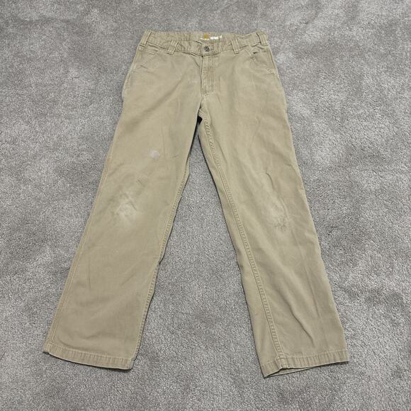 Carhartt Relaxed Fit Pants Khaki Canvas Workwear 34x32 Distressed - Picture 1 of 9
